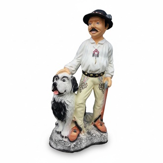 Decorative colorful sculpture designed as a man with his dog 100cm P110