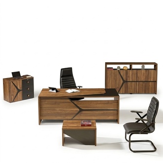 Office furniture desk complete 4-piece wood brown office furniture