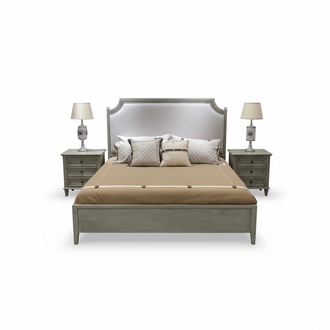 Hotel Bed Bedroom Set Beds 2x Bedside Table Wood Furniture 3pcs Grey Wood Sets