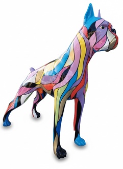 Abstract decorative sculpture of multi-colored bulldog figure 173cm length