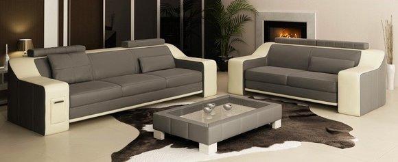 Sofa set 3 + 2 + 1 leather upholstery sofa Hutten Couch designer living area