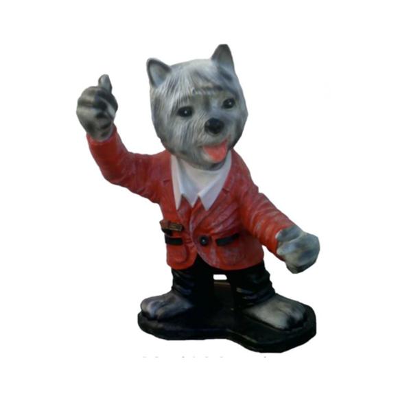 Decorative sculpture designed as a standing wolf cub in red suit 126cm