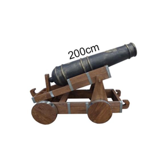 Decorative garden sculpture designed as cannon on wheels figure 200cm length