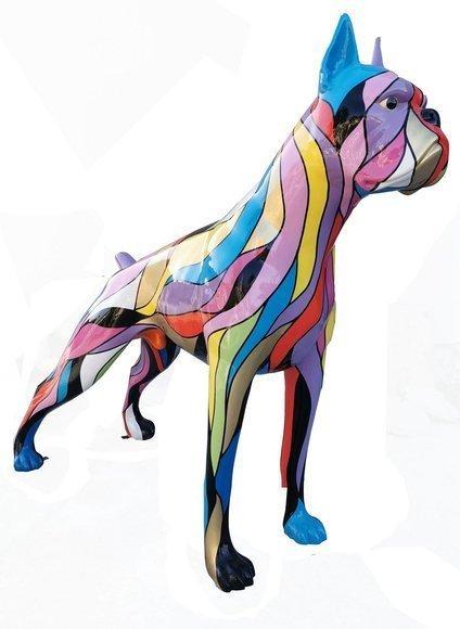 Abstract decorative sculpture of multi-colored bulldog figure 173cm length