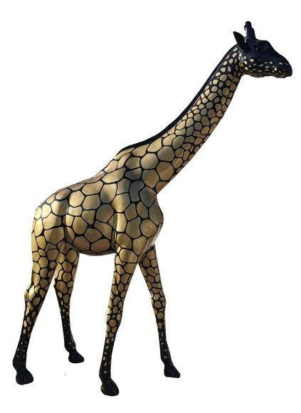 Abstract decorative sculpture of black/golden giraffe figure XXL 320 cm height