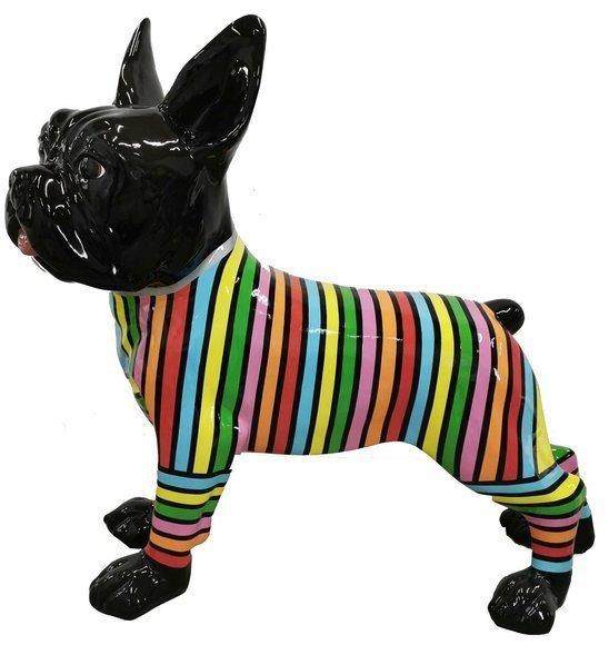 Abstract decorative black bulldog figure with colorful stripes 178 cm height