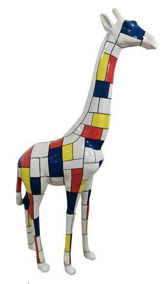 Abstract decorative sculpture of white giraffe with colorful patterns figure 205 cm height (P27)