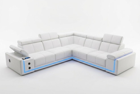 Illuminated Leather Corner Sofa Couch L Shape Sound Led Boxes Modern Sofa Couches New