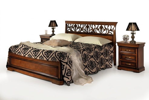 Italian bedroom furniture bed bedside table solid wood bed set 3 pieces