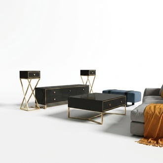 Italian Designer Furniture 2pcs. Set Chest of Drawers + Coffee Table High Gloss Stainless Steel