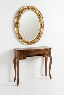 Italian furniture 2-piece set secretary with mirror made of real wood in Baroque style