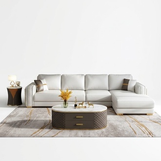 Italian style furniture 3pcs set corner sofa + coffee tables sofa tables leather upholstery