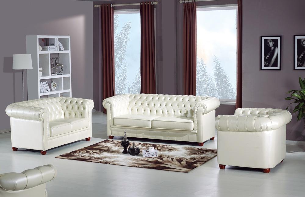 Complete Chesterfield Sofa Set 3+2+1 Seaters White Faux Leather Upholstered Comfortable Couches New