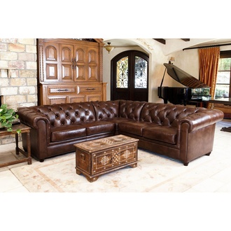 Chesterfield Classic Corner Sofa L-Shaped Brown Premium Faux Leather Couch New