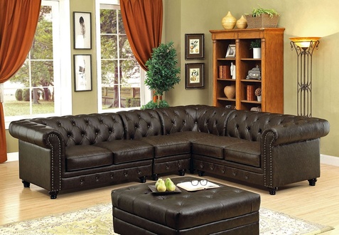 Chesterfield Corner Sofa L-Shaped Dark Brown Faux Leather Upholstery Couch New