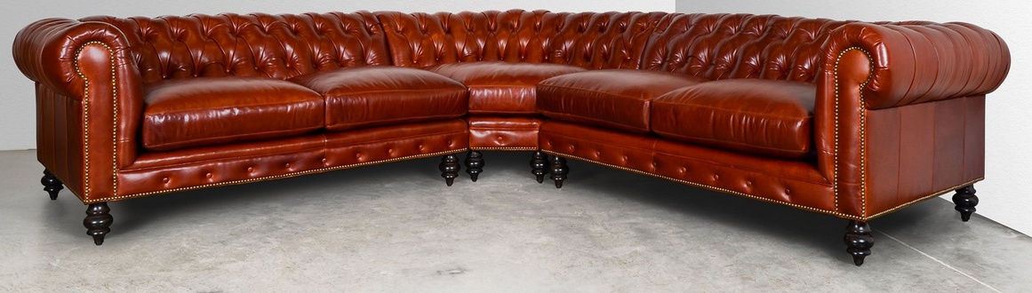 Chesterfield Corner Sofa L-Shaped Brown Luxurious Faux Leather Comfortable Couch With Cushions
