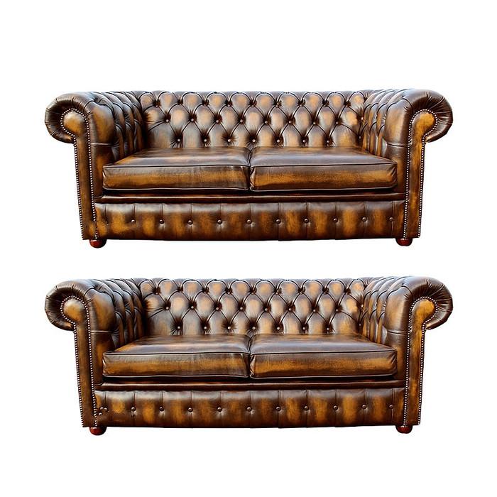 Luxurious Chesterfield Sofa Set 2+2 Seaters Upholstered Shiny Faux Leather Comfortable Couches New