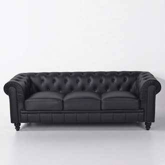 Black Chesterfield Sofa 3-seater Classic Style Premium Faux Leather Upholstered Soft Cushions