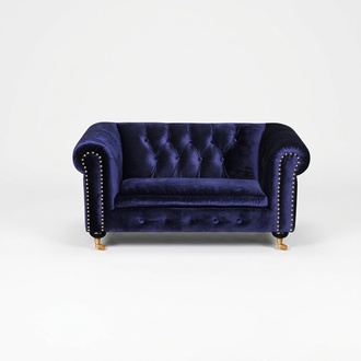 jvfurniture® leather sofa couch - design upholstery 2-seater couch Dark Blue on Caster Wheels