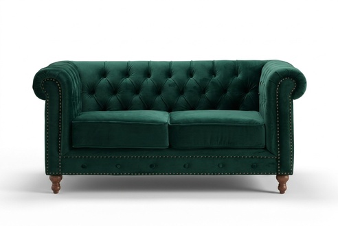 Classic Textile Sofa Chesterfield 2-Seater Loveseat New Green Upholstery Living Room JV Furniture
