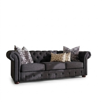 JVFurniture® - leather sofa couch - royal grey upholstery 3-seater couch New chesterfield New