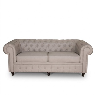 Luxurious Sofa Textile Modern Style Beige Upholstered 3-Seater With Soft Cushions New Chesterfield