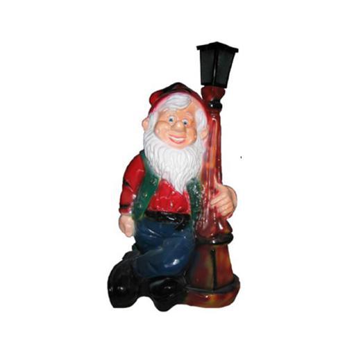 Colorful decorative sculpture designed as a dwarf leaned against the post lamp 85cm K25