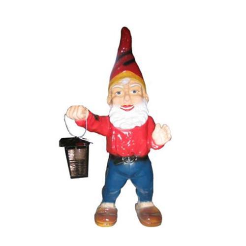 Decorative sculpture designed as a colorful dwarf holding a lamp 75cm K28