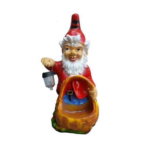 Colorful decorative sculpture designed as a dwarf holding lamp & basket 75cm K29