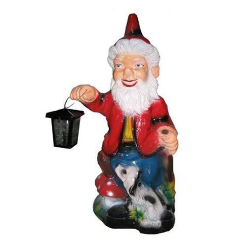 Colorful decorative figure designed as a dwarf with a puppy & holding a lamp 75cm K30