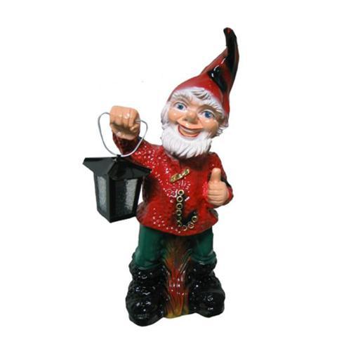 Colorful decorative sculpture designed as a dwarf holding a lamp 51cm K31