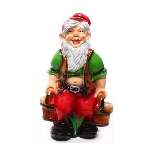 Colorful decorative sculpture designed as a dwarf carrying two buckets of water 75cm K34
