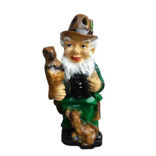 Decorative sculpture designed as a dwarf with own, puppy & binoculars 75cm K36