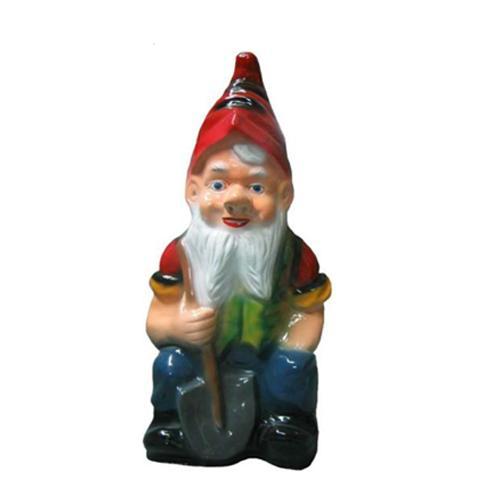 Colorful gloss decorative sculpture designed as a sitting dwarf with a shovel 75cm K41