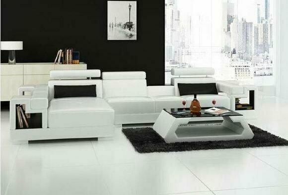 Luxurious leather sofa corner couch upholstered corner set + coffee table 2-piece set couch