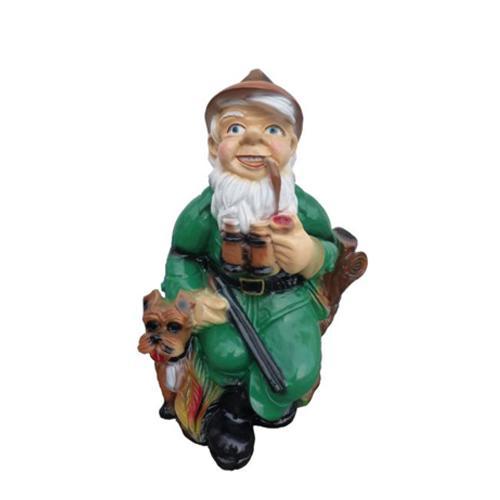 Decorative sculpture designed as a colorful dwarf with gun & puppy 70cm K51