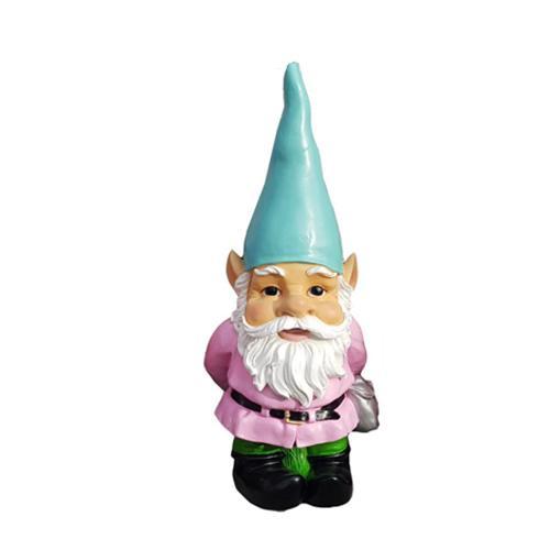 Decorative colorful sculpture designed as a dwarf with a light blue hat 54cm