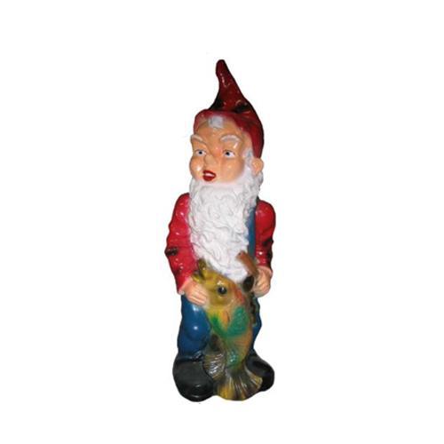 Colorful decorative sculpture designed as a standing dwarf with a fish 75cm