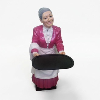 Gastronomy decor figure designed as a grandmother waiter with a tray 90cm