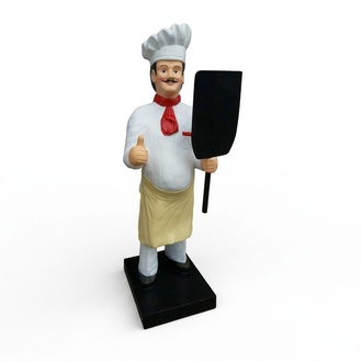Gastronomy decorative sculpture designed as a chef with a blackboard figure 110cm