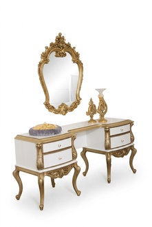 Royal Dressing Table with Baroque Mirror Console Sideboard Wood 2pcs