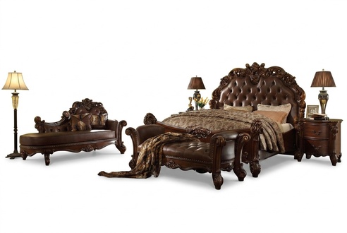 Baroque style bedroom set of chesterfield design double bed & 2x-bedside tables