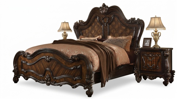 Royal classic baroque style bedroom set of massive double bed & 2x-bedside tables
