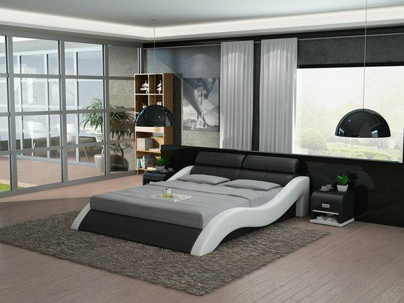 Multifunctional modern style designer marriage double bed made of real wooden frame leather upholstered model LB8828