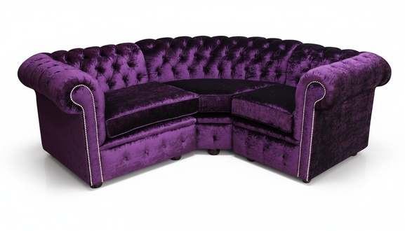 Classic Chesterfield Corner Sofa L-Shaped Purple Velvet Textile Fabric Comfortable Couch New