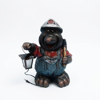 Decorative light sculpture designed as a black colored mole miner with a lamp 44cm