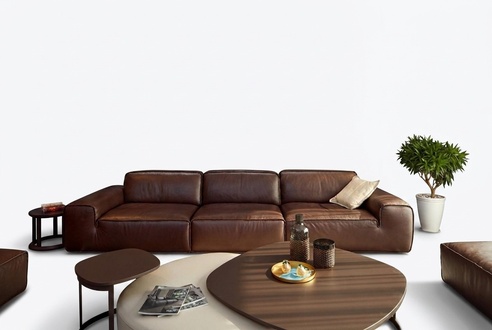 Large 4-seater sofa for the living room in brown with soft cushions model