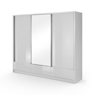 Massive designer wardrobe with a mirror, 3-sliding doors & 3-sliding drawers made of MDF 250cm