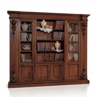 Large Brown Bookcase Luxury Display Cabinet Wooden Solid Wood Furniture