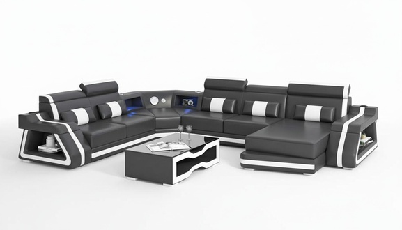 Large Corner Sofa Living Area XXL Sofa U Shape Leather Sofa Black Sofas